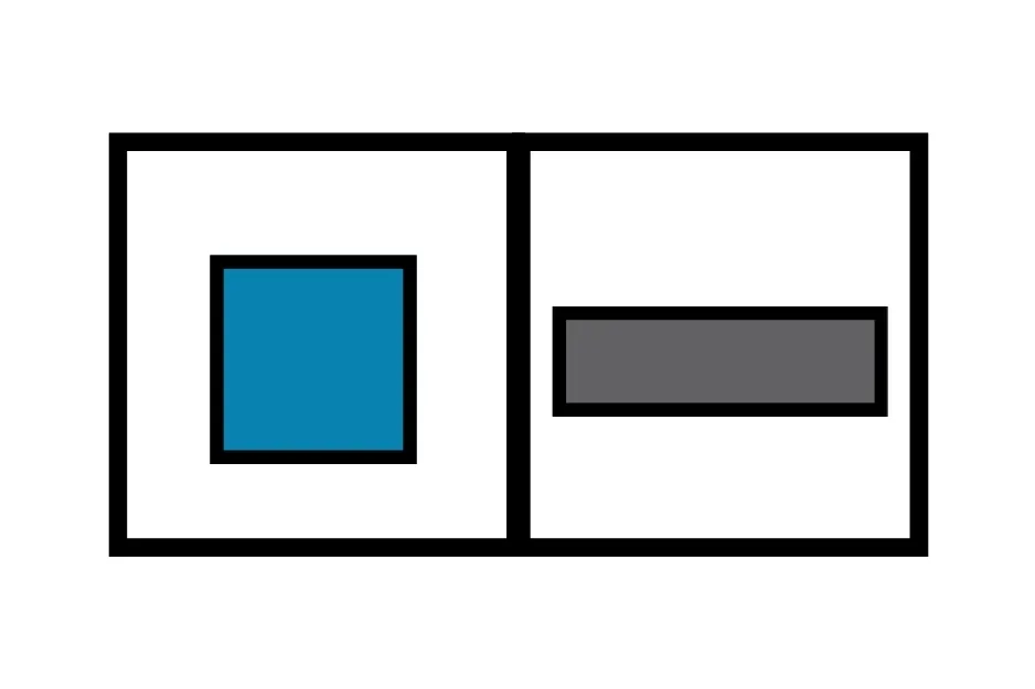 Two adjacent boxes showing a blue square and a gray rectangle completing the pattern after careful observation.