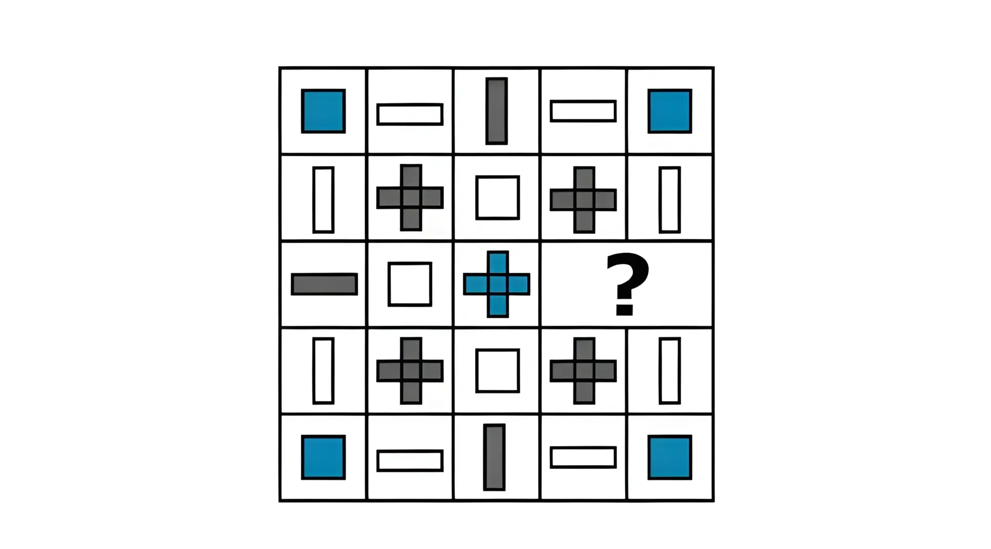 Adult intelligence scale IQ test pattern with geometric shapes and a missing figure marked by a question mark.
