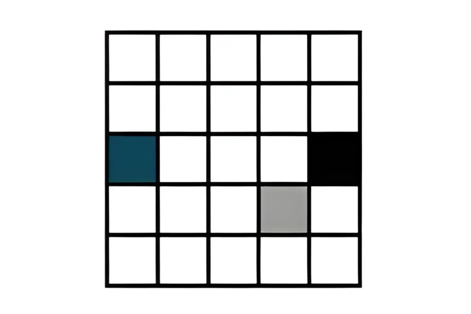 Partially filled big matrix grid with colored squares, highlighting which mini-matrix completes the big matrix B puzzle.