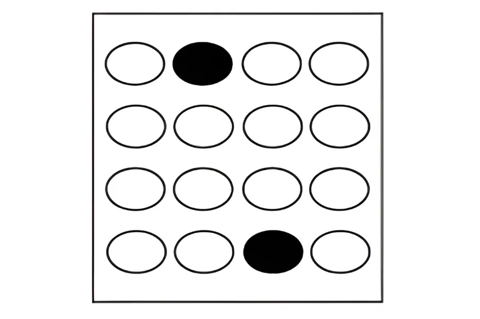 Matrix with rows of ovals, two black filled ovals showing a pattern to understand and make the right choice.