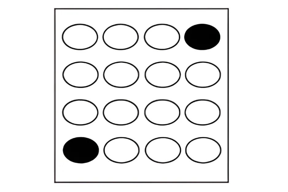 Matrix pattern with black and white ovals arranged in rows, illustrating a visual puzzle to make the right choice B.