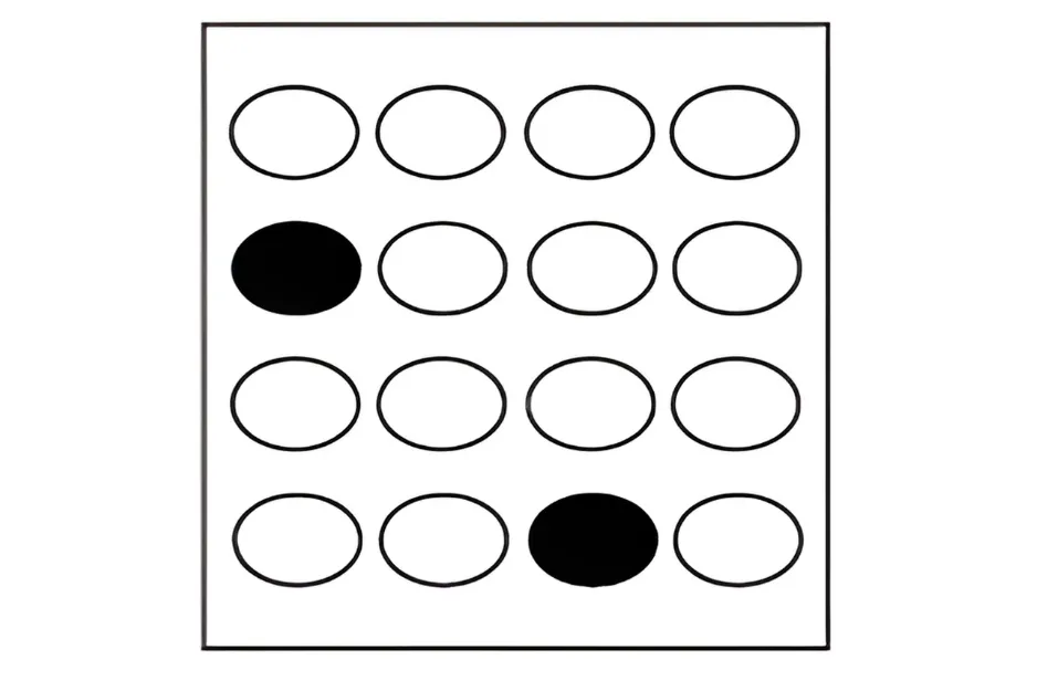 Matrix with black and white ovals arranged in a pattern requiring careful analysis to understand and make the right choice C