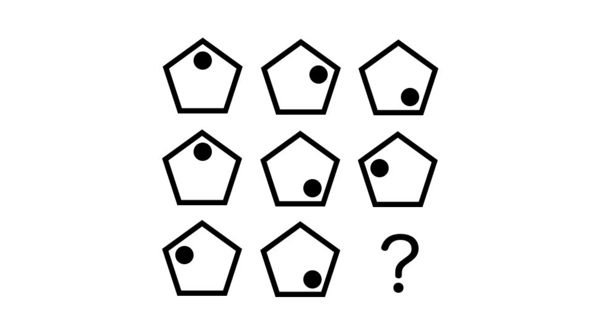 Pattern of pentagons with black dots in different positions, part of an adult intelligence scale IQ test question.