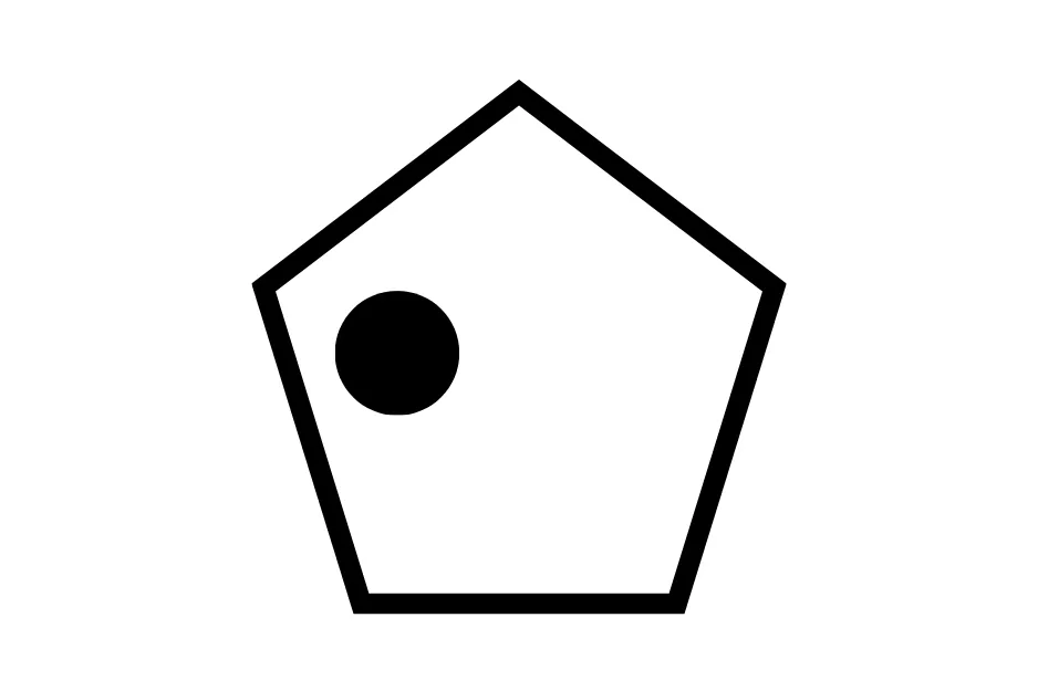 Black circle inside a pentagon shape illustrating which figure is missing puzzle concept.