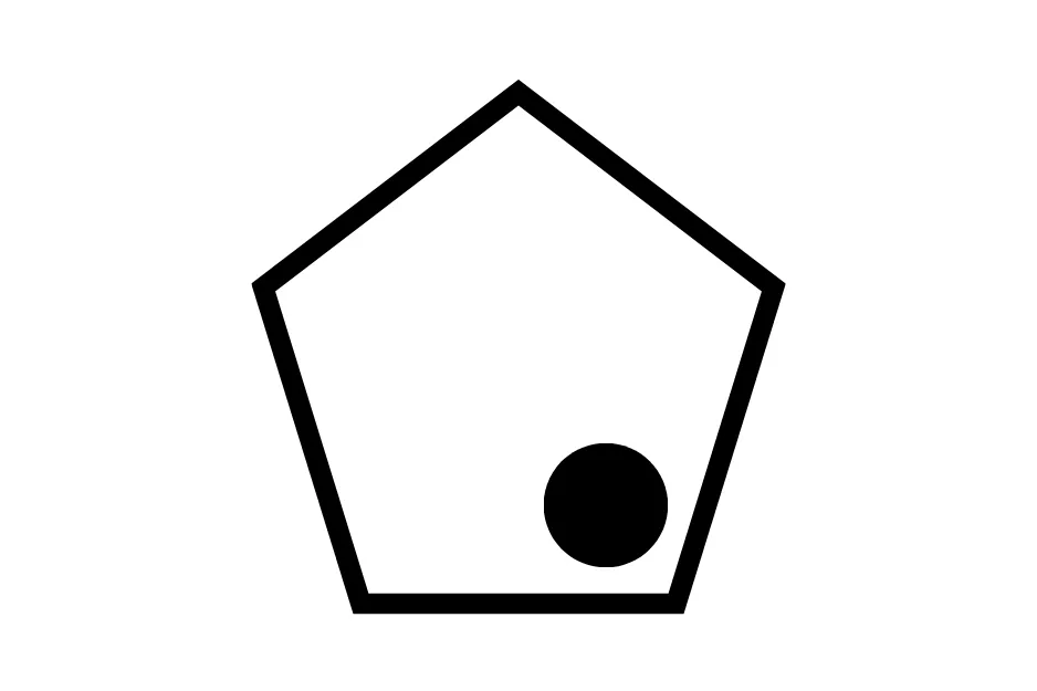 Black circle inside a pentagon figure, illustrating the concept of which figure is missing in the puzzle B.