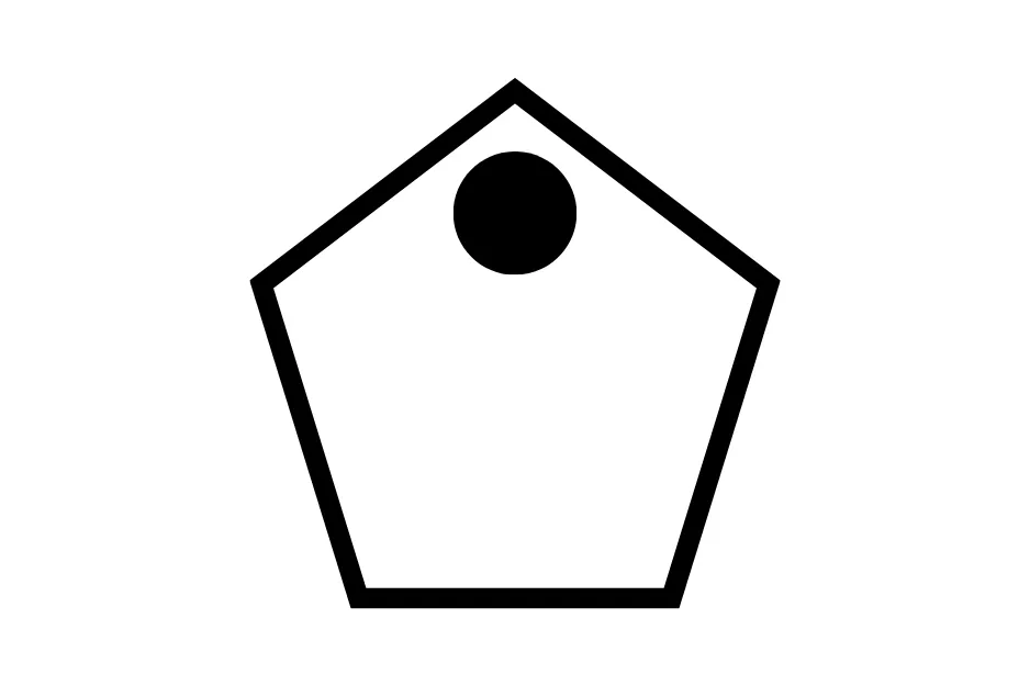 Black circle inside an outlined pentagon shape representing the figure missing C in a geometric puzzle.