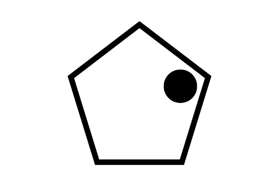 Pentagon figure with a black circle inside near the top right corner, illustrating which figure is missing D.