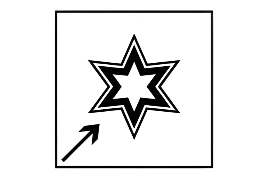 Black and white star pattern with an arrow pointing to the incomplete section, focusing on which star completes the pattern