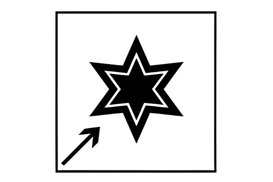 Black star with layered points and an arrow pointing to it, illustrating which star completes the pattern, C.