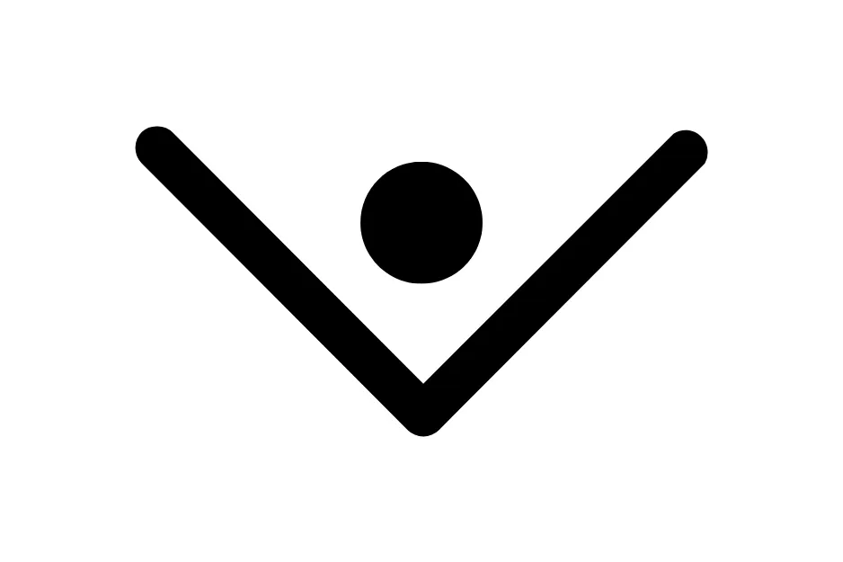 Black abstract symbol with a circle above a V shape, representing a key element to complete the sequence correctly A.