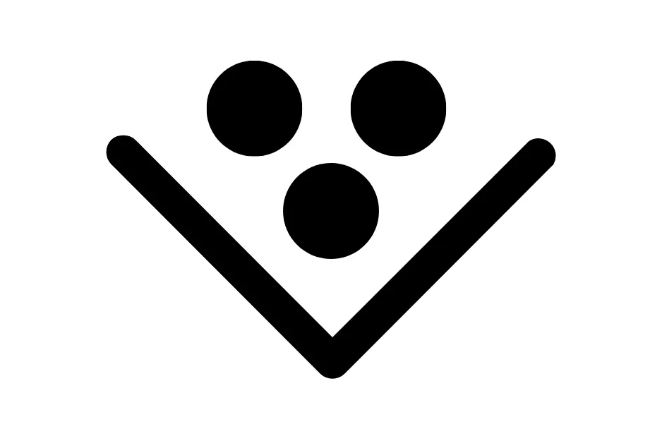 Minimalist black icon showing three circles inside a V shape, representing a sequence completion concept B.
