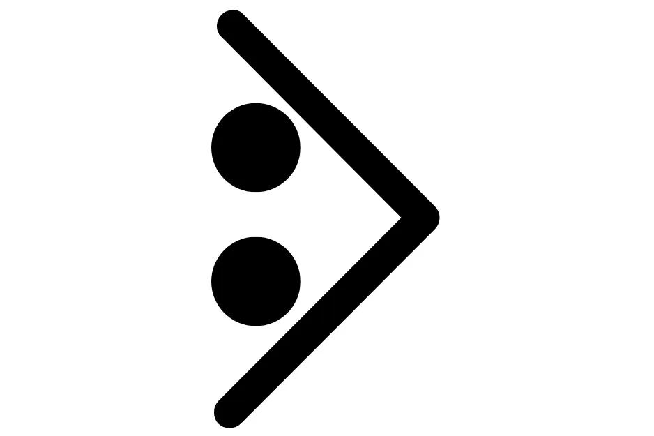 Black greater than symbol with two black dots inside on a white background illustrating complete the sequence correctly C.