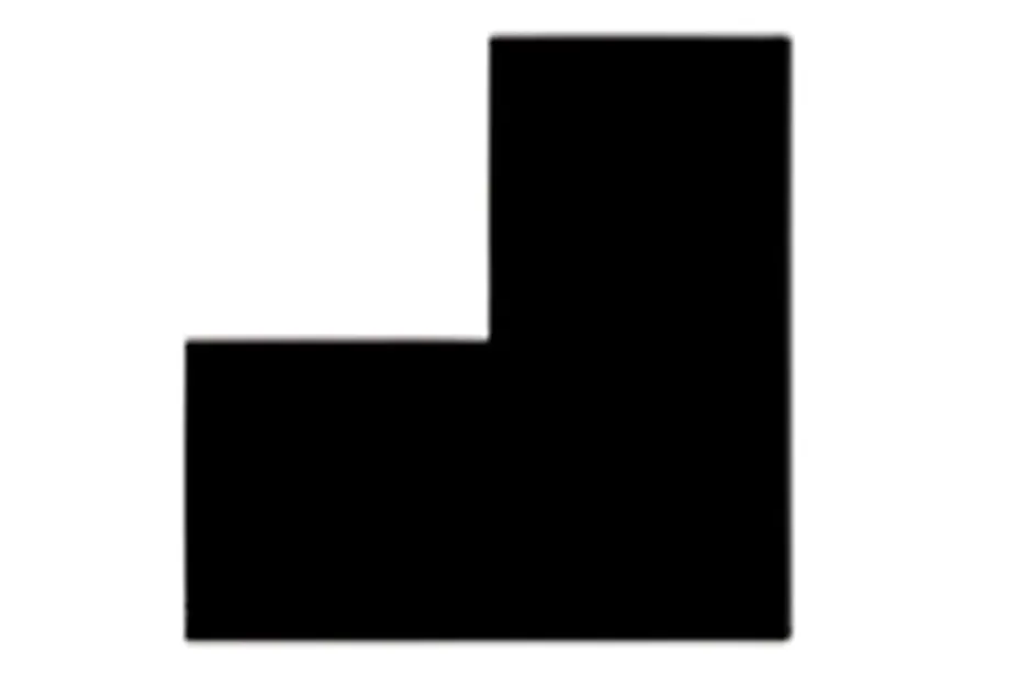 Black L-shaped silhouette on white background illustrating which image completes the pattern B puzzle.