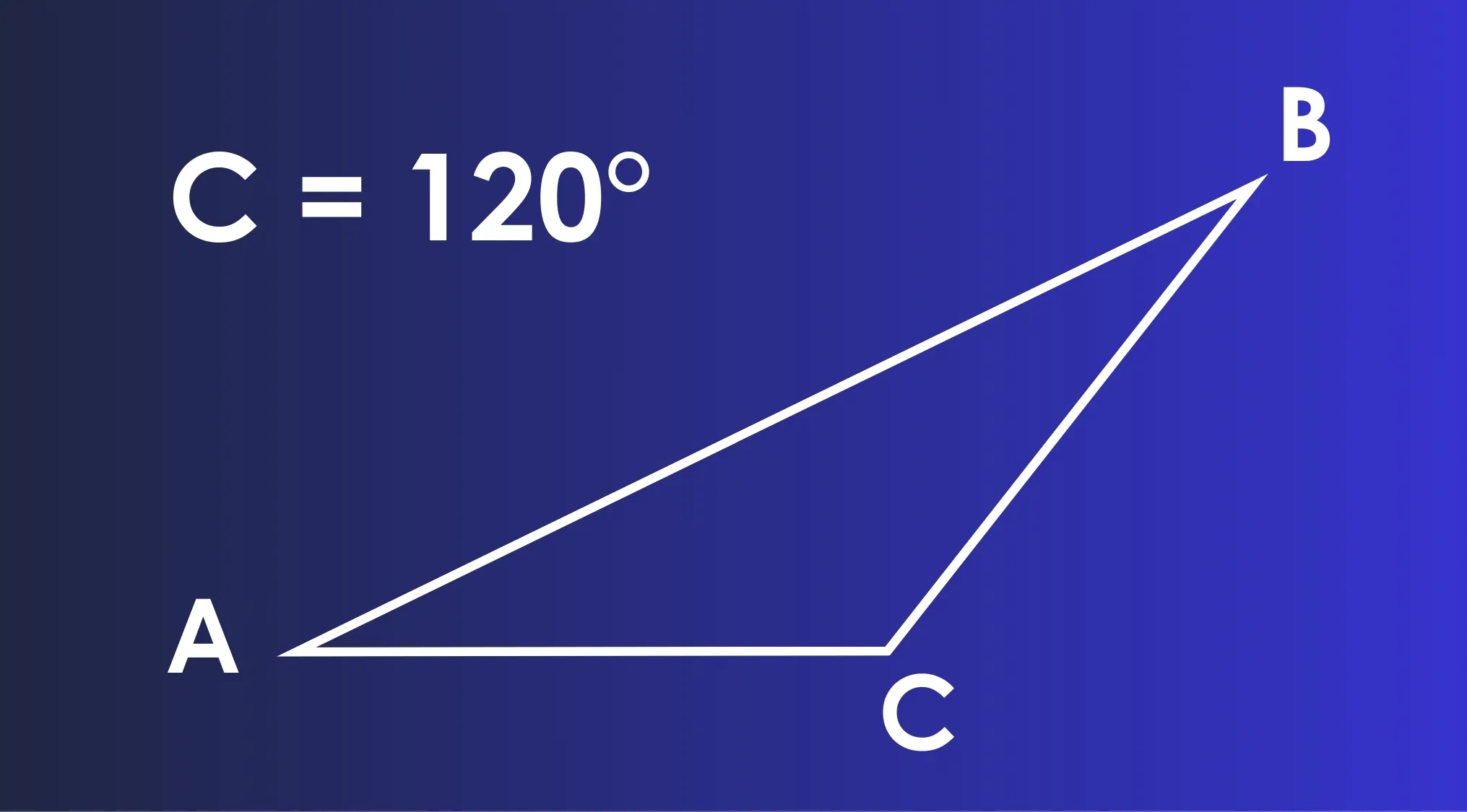 Triangle ABC with congruent corners A and B and corner C measuring 120 degrees for ACT exam geometry question.