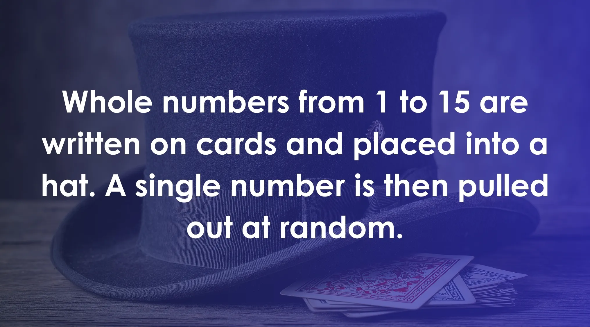 Hat with cards representing whole numbers 1 to 15 used in ACT exam prime number probability question.