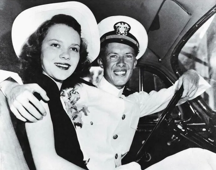 A Young Jimmy Carter, In His Naval Uniform, With Wife Rosalynn. They Were Married For 77 Years