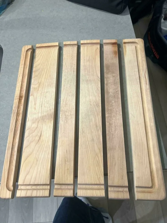 Wooden pieces cut unevenly showing an unfortunate event in woodworking, perfect for photos of unfortunate events.