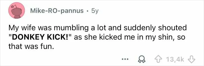 Screenshot of a funny sleep talk post where someone heard the phrase donkey kick during sleep mumbling.