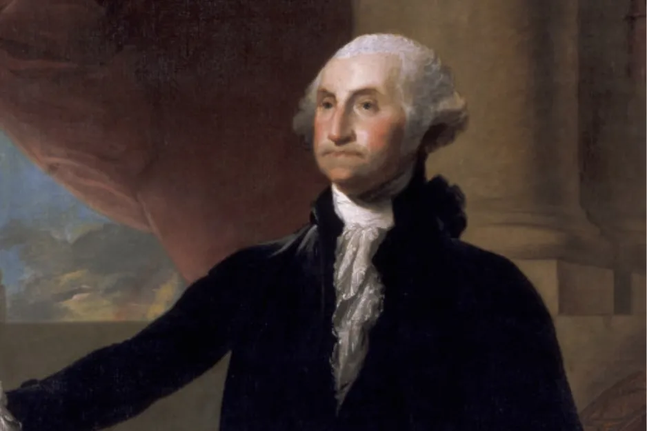 Portrait of George Washington, the first President of the United States, dressed in 18th-century formal attire.