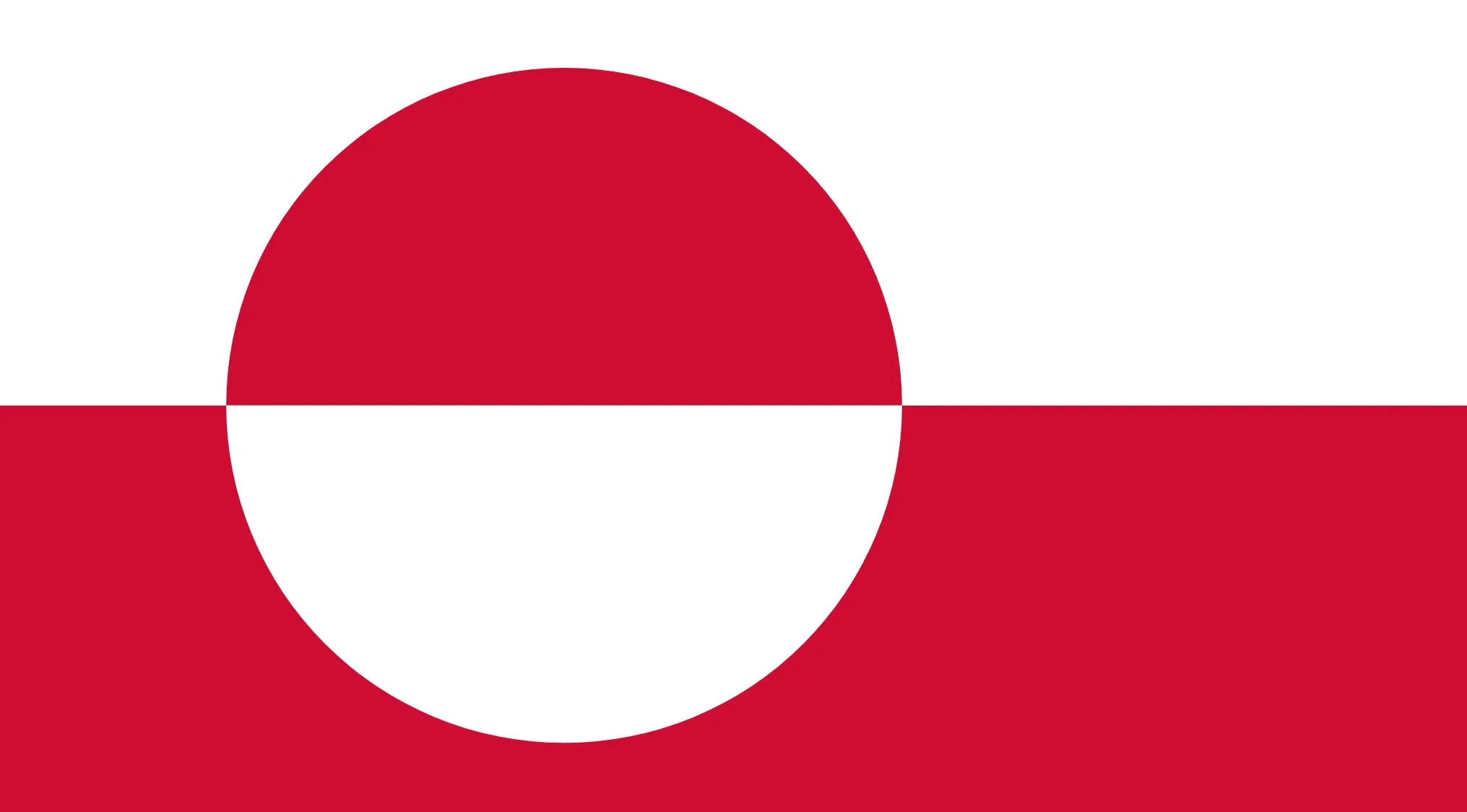 Greenland flag featuring a red and white circle over horizontal red and white stripes for trivia night question.