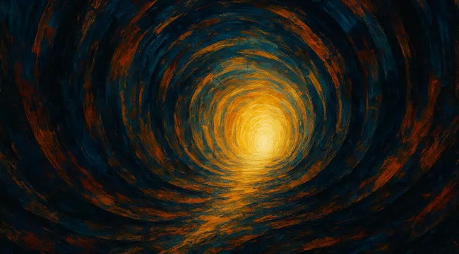 Spiral tunnel with bright light at the end symbolizing the concept to guess the saying from an AI image.