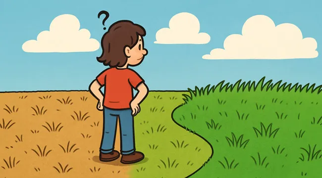 Person standing at the crossroads looking confused, illustrating guessing the saying from an AI image concept.