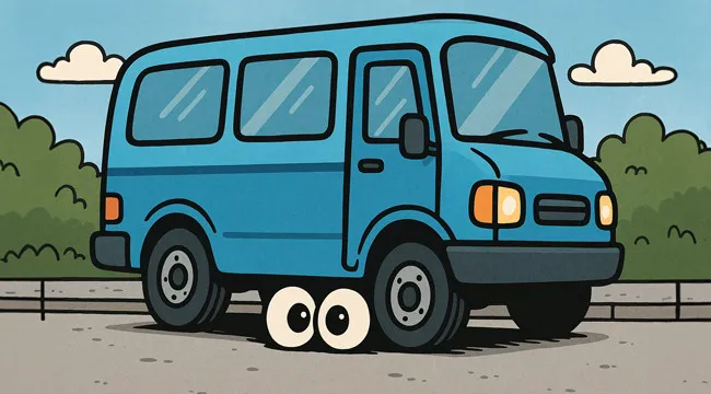A confused man holding a toy bus, illustrating a guess the saying from an AI image puzzle concept.