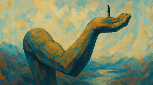 Abstract painting of a human figure with swirling colors representing a literal interpretation of a saying from an AI image.