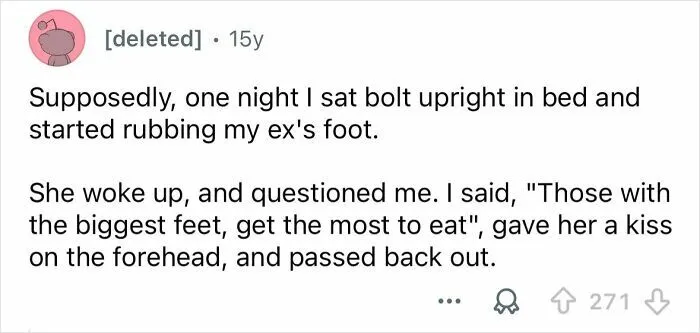 Screenshot of a funny sleep-talking story shared online, illustrating the funniest things people say in their sleep.