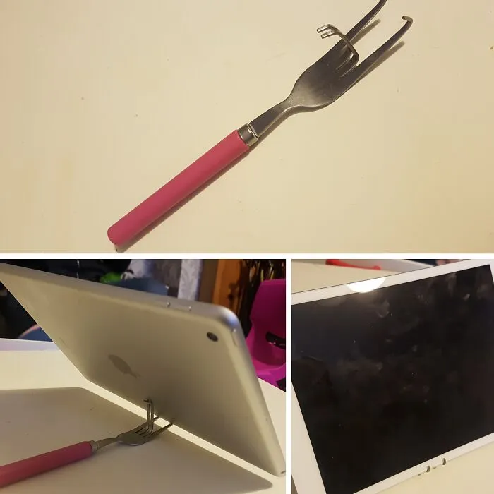 Encontré este tenedor en la casa de mi hermano y le pregunté por qué lo había hecho... Entonces corrió escaleras arriba para agarrar su iPad.
