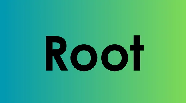 The word root displayed in bold black letters on a blue to green gradient background.