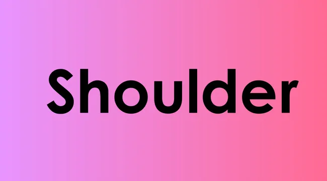 The word shoulder displayed in bold black text on a pink and purple gradient background for versatile words quiz.