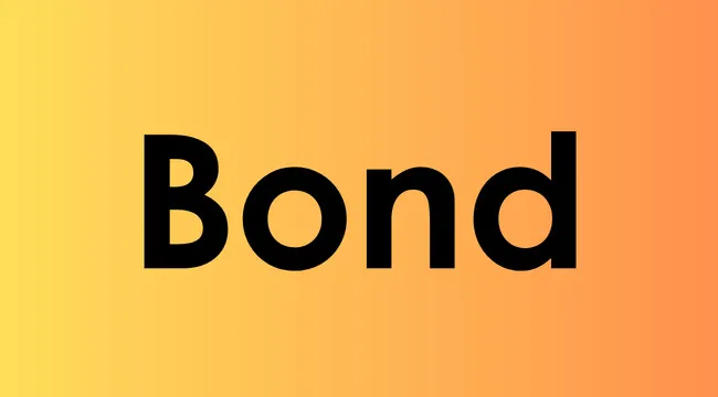 The word bond in bold black letters on a yellow to orange gradient background for versatile words quiz.