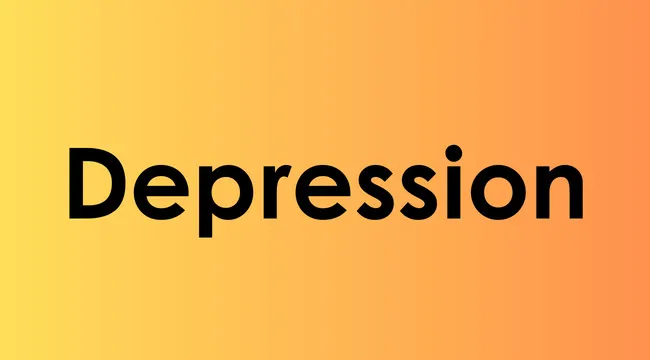 Depression word in bold black font on yellow to orange gradient background representing versatile words quiz.