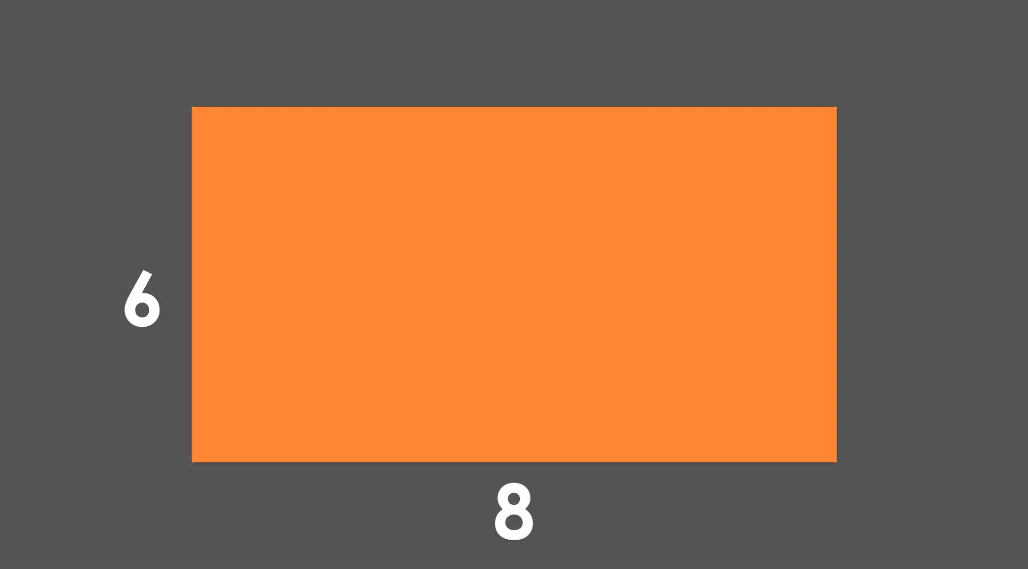 Orange rectangle with side lengths six and eight illustrating basic math skills and area calculation concept.