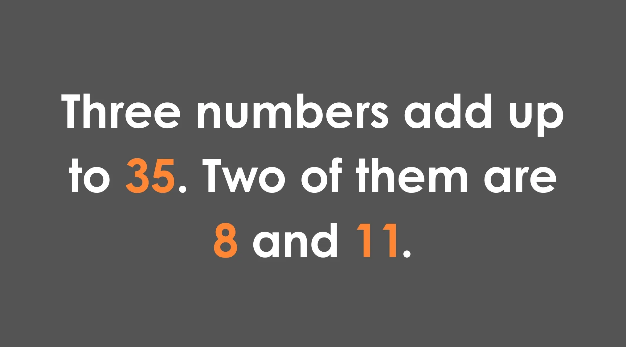 Basic math skills test showing three numbers adding up to 35 with two numbers 8 and 11 highlighted in orange.