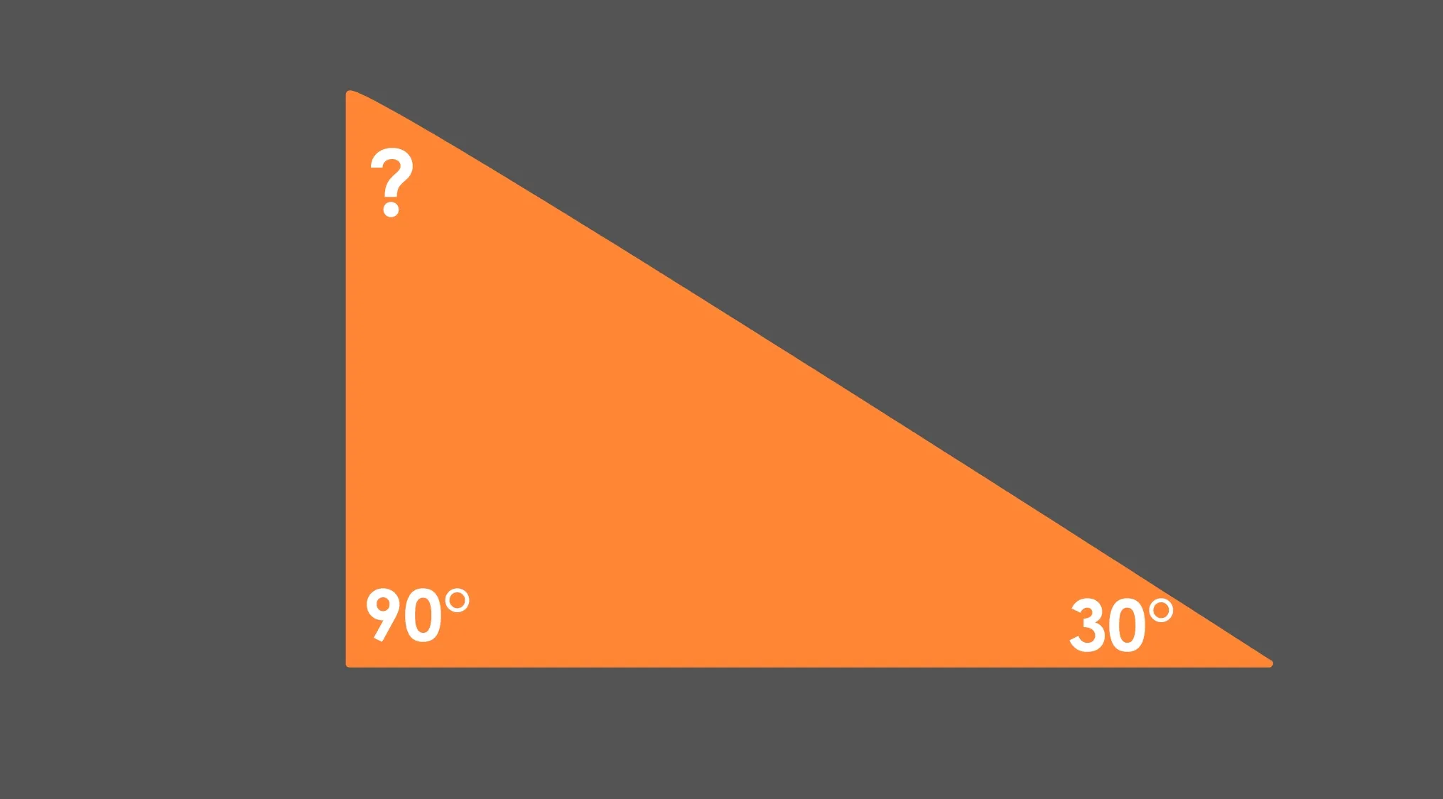 Orange right triangle showing angles 30 degrees and 90 degrees with a question mark for the third angle in basic math skills test.