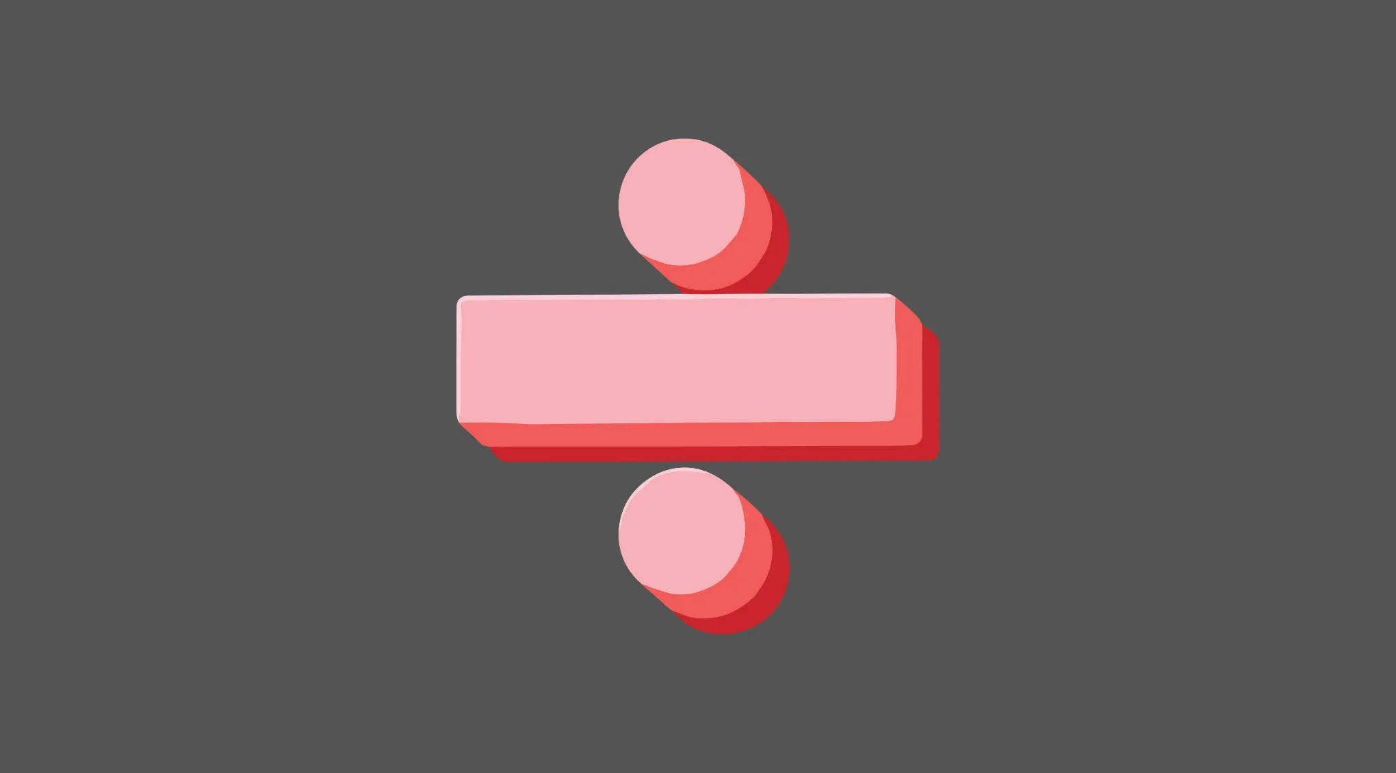 Pink division math symbol on a dark gray background representing basic math skills and divisibility concepts.