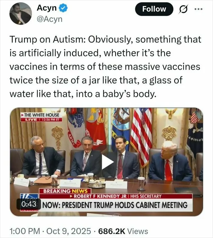 Screenshot of a controversial tweet discussing vaccines and autism, related to people spreading medical misinformation.