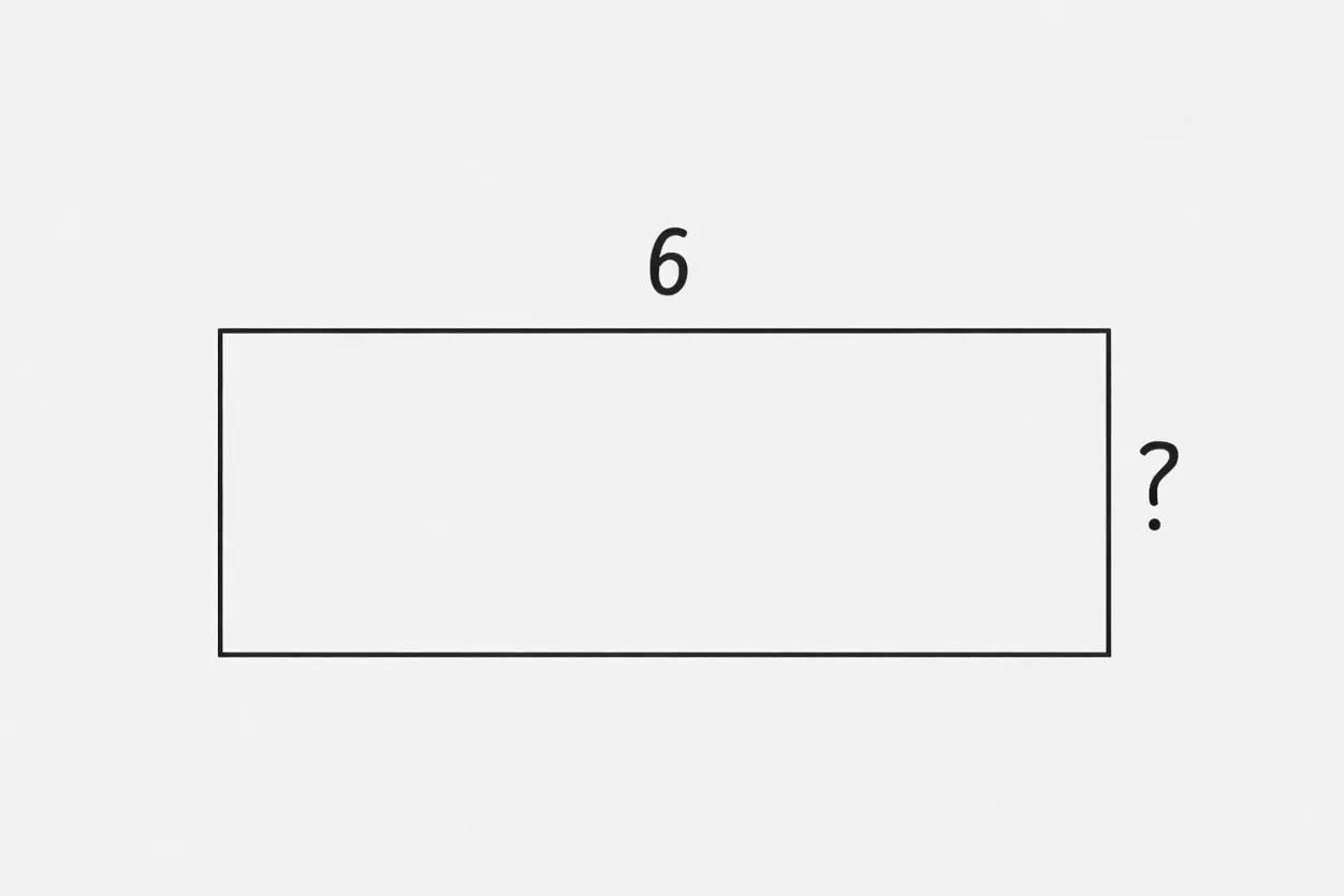Rectangle math question showing one side as 6 units with perimeter 20 units, asking for the other side length.
