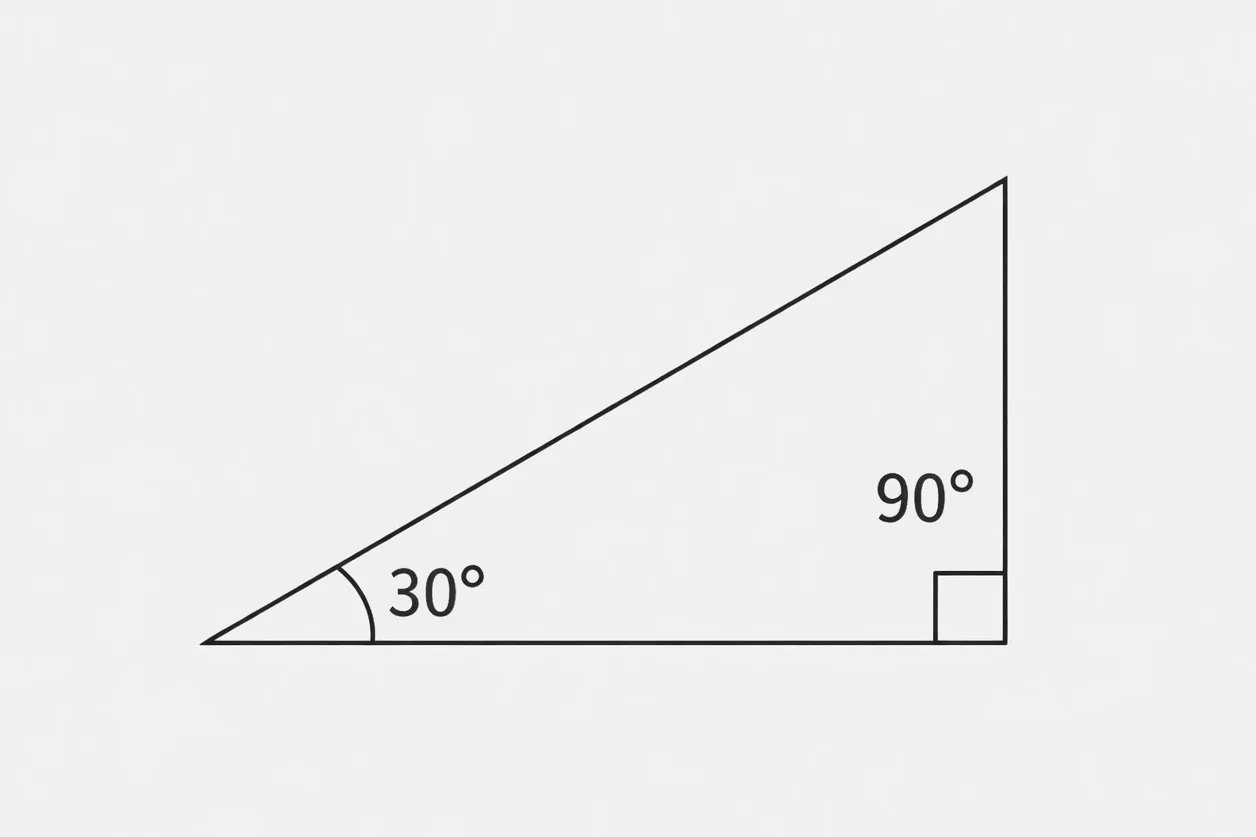 Right triangle with a 30 degree angle showing the ratio of the side opposite that angle to the hypotenuse in math.