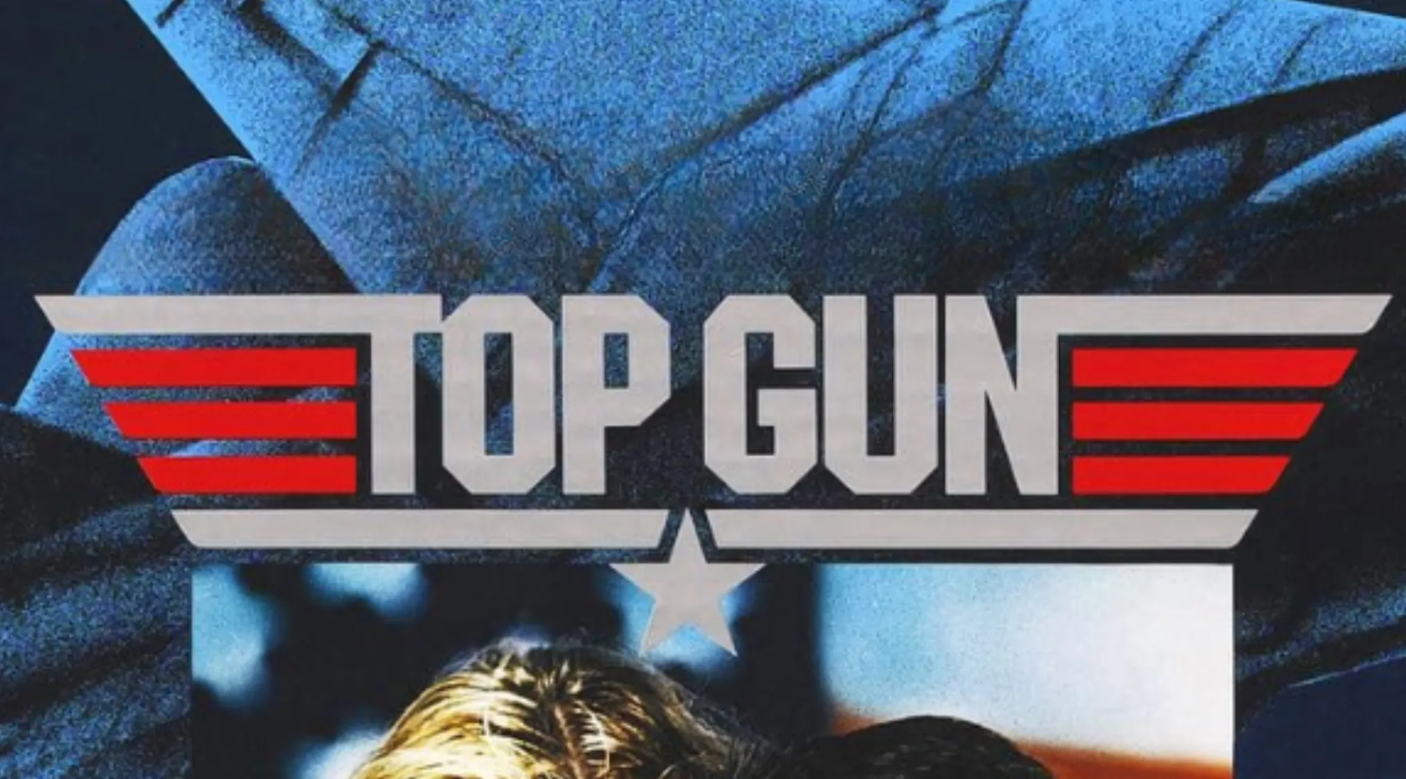 Top Gun movie poster featuring the iconic logo and blurred images of lead actors for a movie quiz anniversary edition.