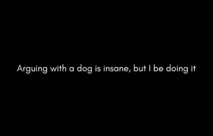 Text meme with relatable humor about arguing with a dog, fitting the theme of relatable memes that hit close to home.