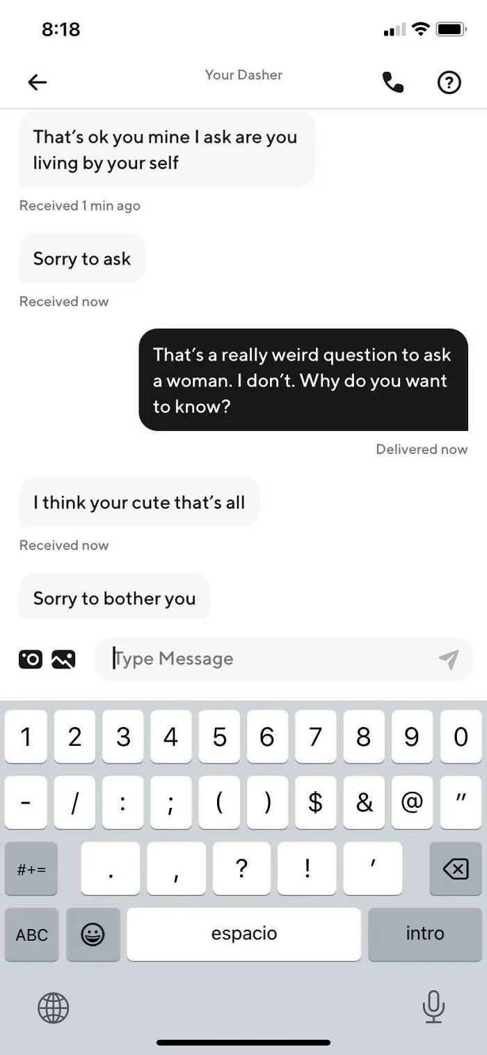 Chat conversation screenshot showing an unhinged text exchange between an Uber driver and passenger.