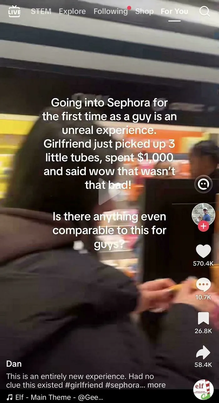 Man experiencing consumerism shock at Sephora, highlighting brutal reminders of how bad consumerism has gotten.