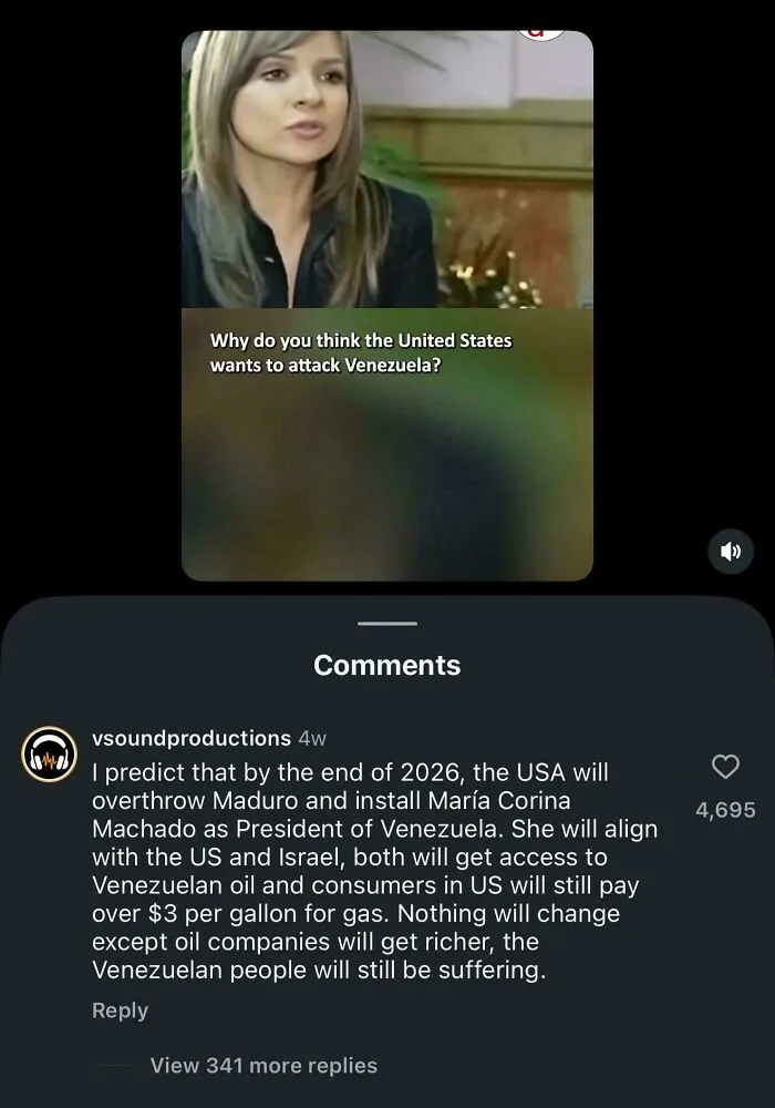 Under An Instagram Post Of An Interview With Hugo Chavez From 2009, This Comment Is From 4 Weeks Ago