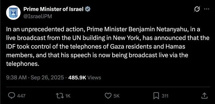 Netanyahu Takes Control Of Palestinian Phones To Live Stream His Un Speech