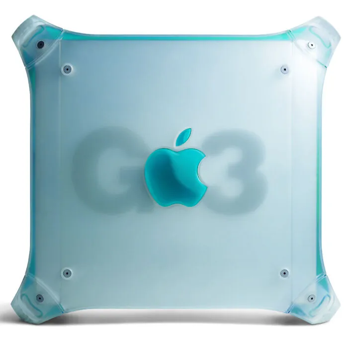 Apple iBook G3 laptop with translucent blue casing