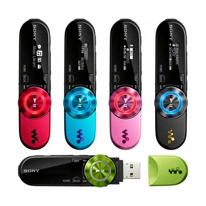 Colorful Sony Walkman MP3 players with round play buttons