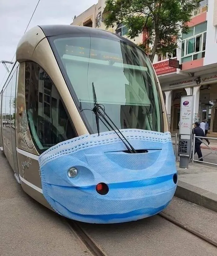 Trams Are Wearing Face Masks In Rabat, Capital Of Morocco